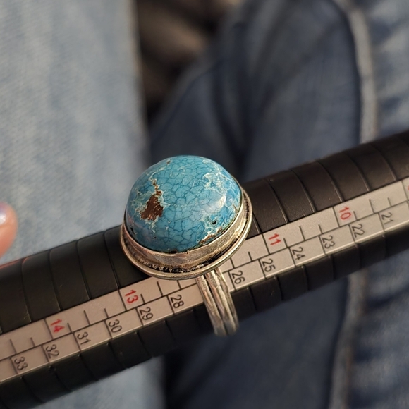 Native American Classic Ring - 925 Silver - Genuine Blue Turquoise Stone Size 12 - Picture 6 of 6
